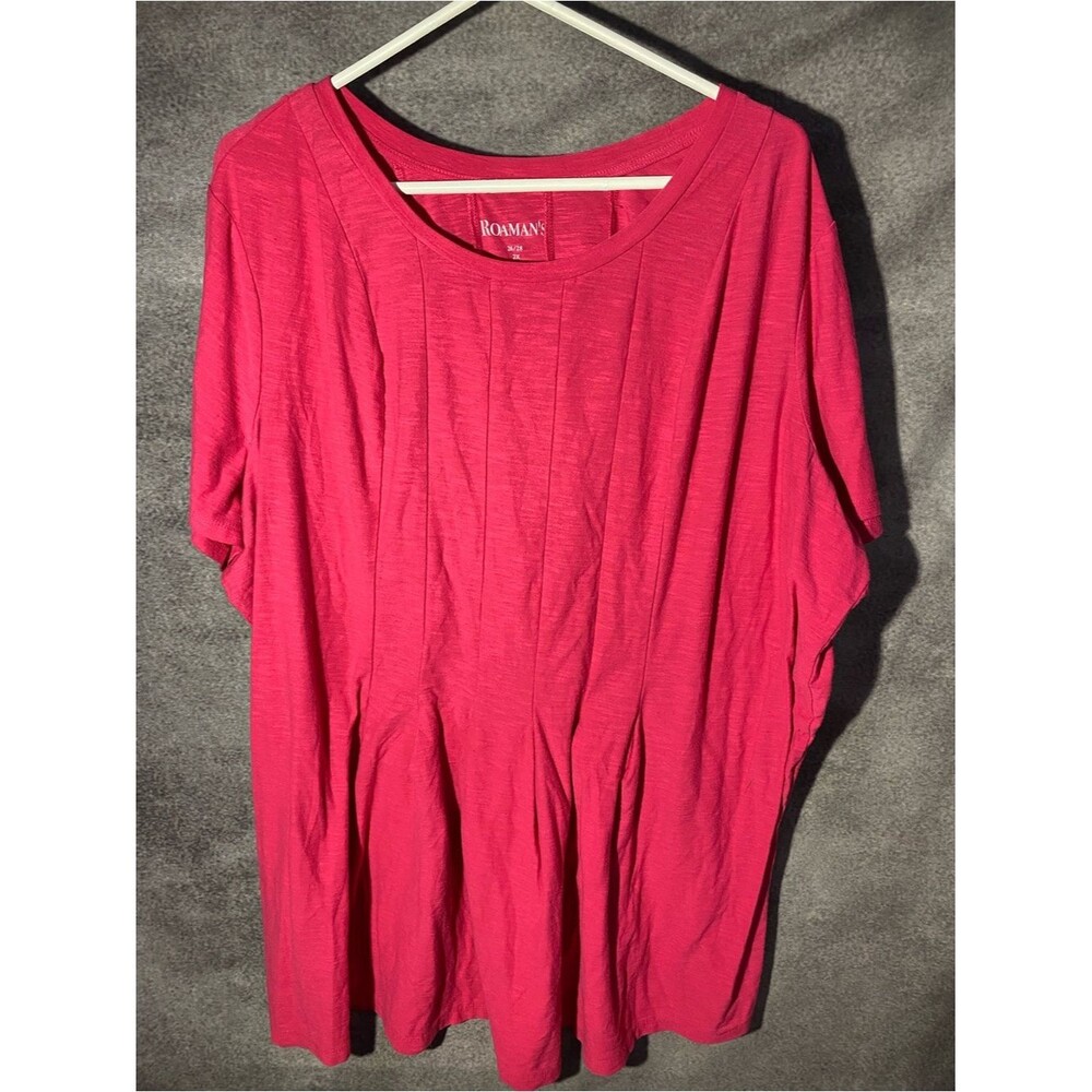 Roamans Women Plus Size 2X 26/28 Pink Pintuck Pleated Slub Knit Tunic Top